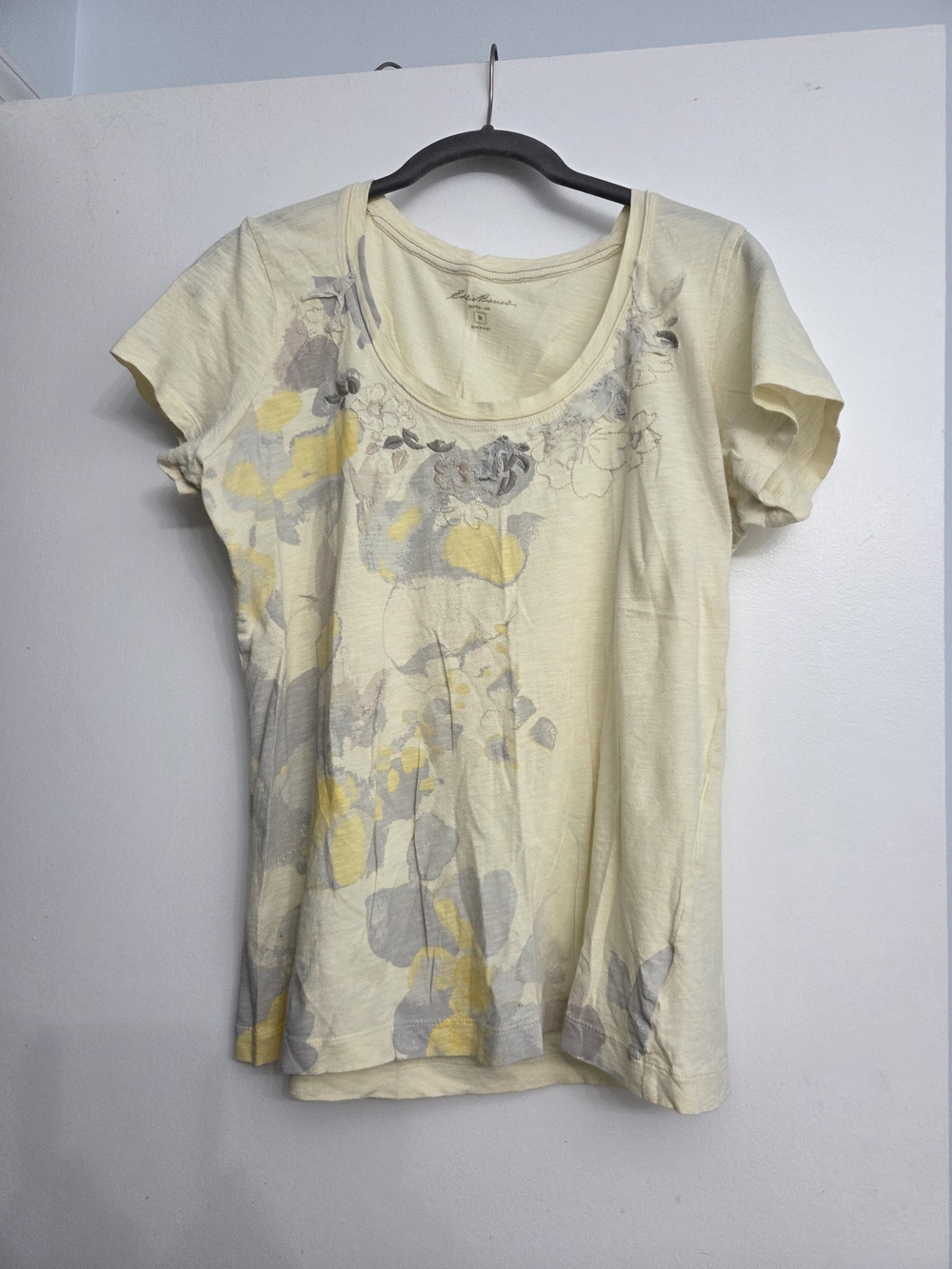 Eddie Bauer Pale Yellow Scoop Neck Floral Tee